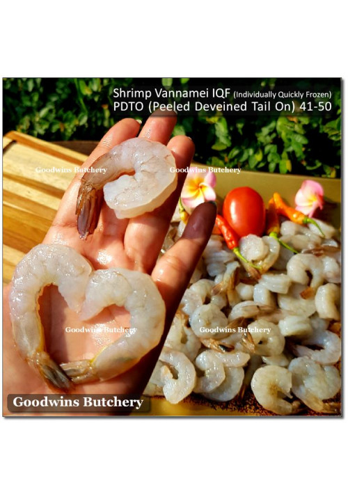Shrimp prawn udang IQF VANNAMEI PDTO (Peeled Deveined Tail On) 41-50 price/pack 1kg +/-60pcs